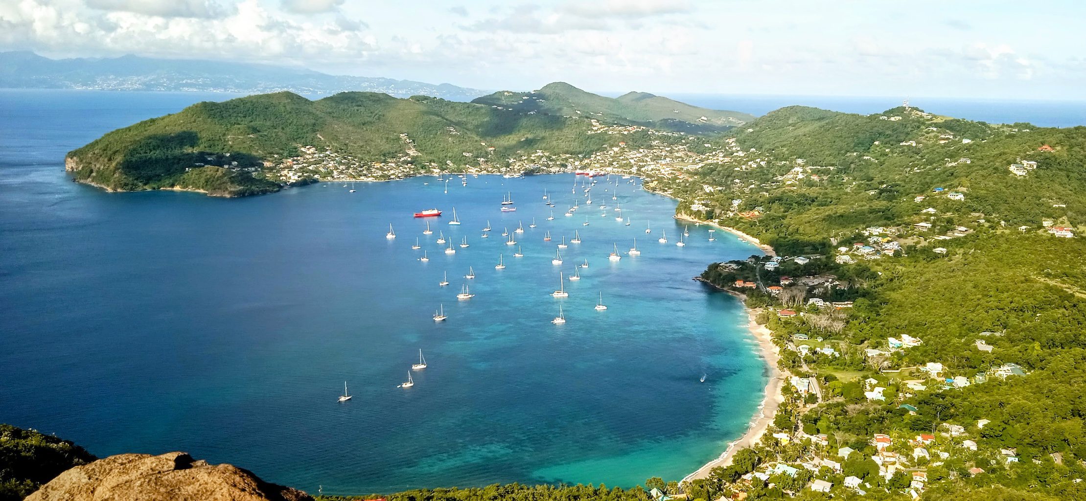 View of Bequia from "Peggy's Rock" mountain, Grenadine Islands, Carribeans.